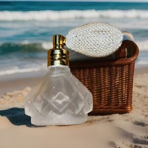 Vintage Frosted Glass Ribbed‎ Perfume Bottle Creme Atomizer Cologne Empty READ